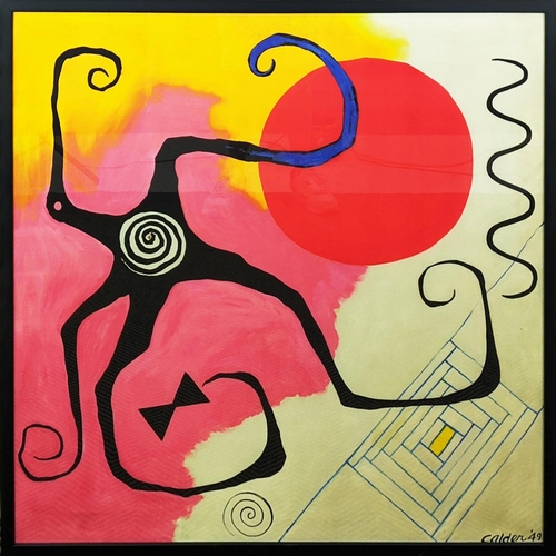 26 - ALEXANDER CALDER, Starfish on pink, screenprint on silk, 82cm x 84cm, framed.