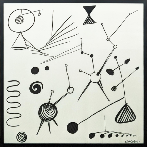 27 - ALEXANDER CALDER, Abstract, screenprint on silk, 82cm x 84cm, framed.