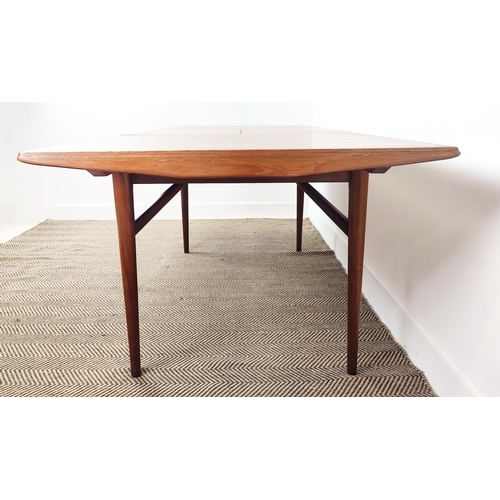 275 - EVEREST DINING TABLE, mid 20th century teak with hinged retractable centre leaf, 73cm H x 85cm x 130... 