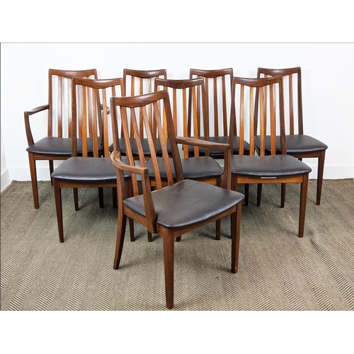 276 - G PLAN DINING CHAIRS, a set of eight, mid 20th century teak, including two armchairs with brown leat... 