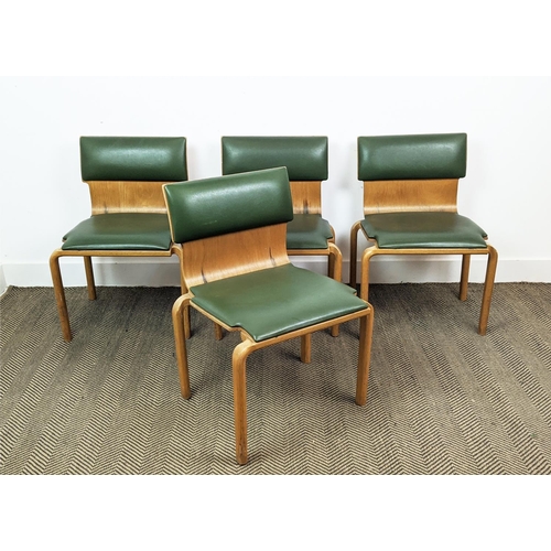 280 - DANCER AND HEARNE STACKING CHAIRS, a set of four, plywood, circa 1960, with padded green upholstery,... 