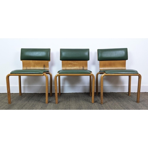 280 - DANCER AND HEARNE STACKING CHAIRS, a set of four, plywood, circa 1960, with padded green upholstery,... 