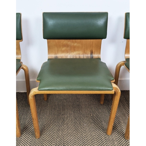 280 - DANCER AND HEARNE STACKING CHAIRS, a set of four, plywood, circa 1960, with padded green upholstery,... 