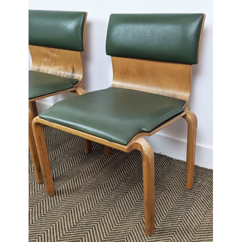 280 - DANCER AND HEARNE STACKING CHAIRS, a set of four, plywood, circa 1960, with padded green upholstery,... 