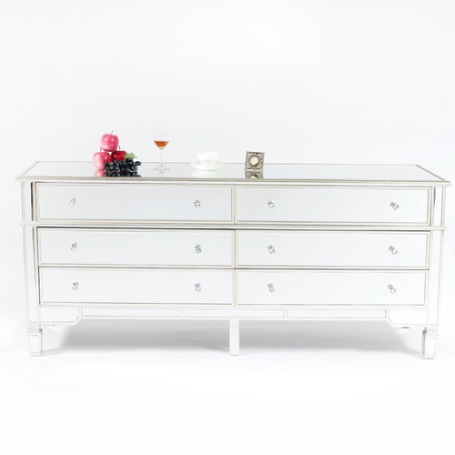 303 - MIRRORED SIDEBOARD, Venetian style with six drawers, 80cm H x 180cm x 50cm.