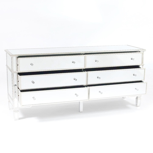 303 - MIRRORED SIDEBOARD, Venetian style with six drawers, 80cm H x 180cm x 50cm.