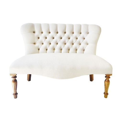 307 - SOFA, Victorian style, neutral buttoned back upholstery on turned front supports, 107cm x 80cm H x 6... 