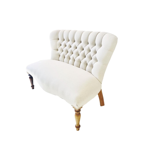 307 - SOFA, Victorian style, neutral buttoned back upholstery on turned front supports, 107cm x 80cm H x 6... 