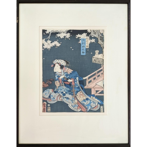 31 - JAPANESE PRINTS, five, including Kuniyoshi, Ousai and others, woodblock prints, each approx 24cmx  3... 