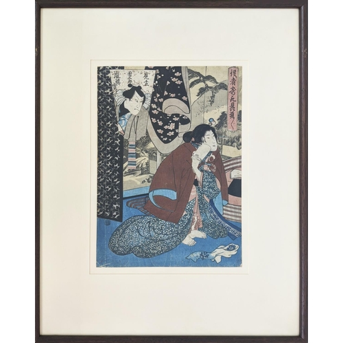 31 - JAPANESE PRINTS, five, including Kuniyoshi, Ousai and others, woodblock prints, each approx 24cmx  3... 