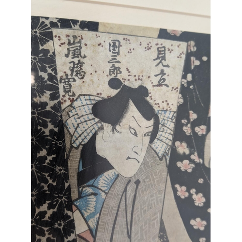 31 - JAPANESE PRINTS, five, including Kuniyoshi, Ousai and others, woodblock prints, each approx 24cmx  3... 