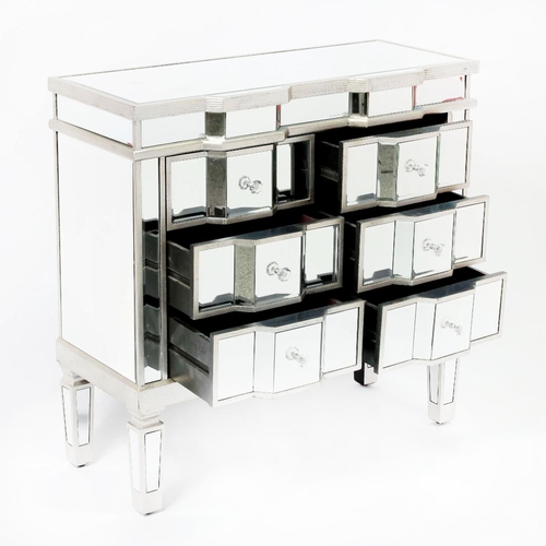 310 - MIRRORED CHEST, Venetian style with six drawers, 80cm H x 81cm x 35cm.