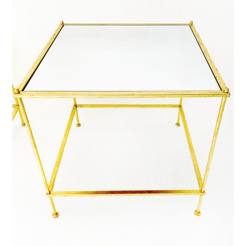 313 - SIDE TABLES, a pair, Maison Bagues style, gilt metal with square mirrored tops, 46cm H x 46cm x 46cm... 