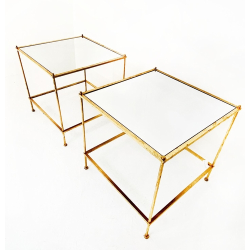 313 - SIDE TABLES, a pair, Maison Bagues style, gilt metal with square mirrored tops, 46cm H x 46cm x 46cm... 