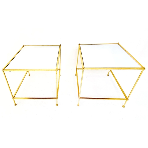 313 - SIDE TABLES, a pair, Maison Bagues style, gilt metal with square mirrored tops, 46cm H x 46cm x 46cm... 