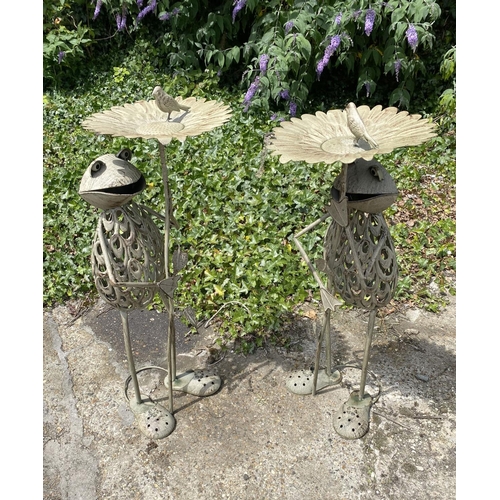 319 - GARDEN FROG BIRD BATHS, a pair, 85cm H x 35cm x 35cm. (2)