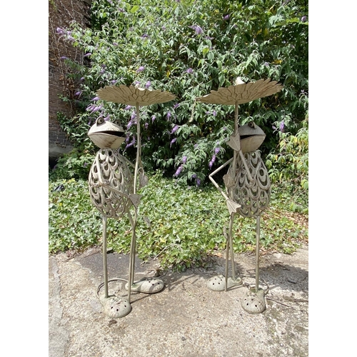 319 - GARDEN FROG BIRD BATHS, a pair, 85cm H x 35cm x 35cm. (2)