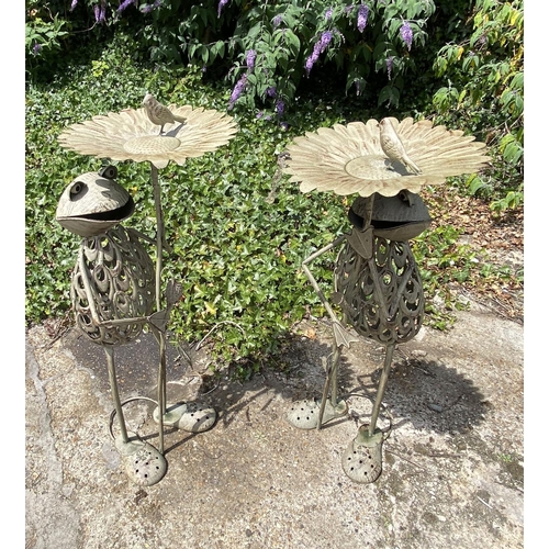 319 - GARDEN FROG BIRD BATHS, a pair, 85cm H x 35cm x 35cm. (2)