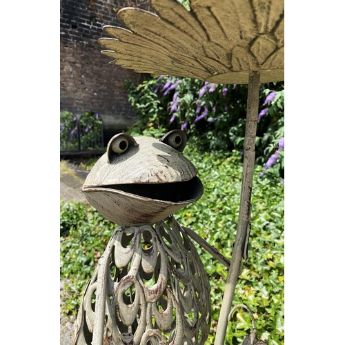 319 - GARDEN FROG BIRD BATHS, a pair, 85cm H x 35cm x 35cm. (2)