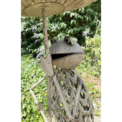 319 - GARDEN FROG BIRD BATHS, a pair, 85cm H x 35cm x 35cm. (2)