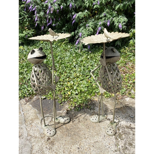 319 - GARDEN FROG BIRD BATHS, a pair, 85cm H x 35cm x 35cm. (2)