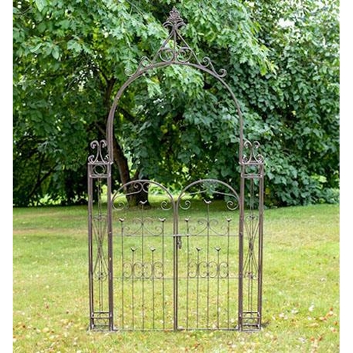 320 - ARCHITECTURAL GARDEN GATE, wrought metal Regency style, 255cm H x 147cm x 23cm.