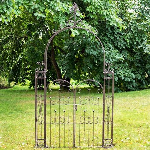 320 - ARCHITECTURAL GARDEN GATE, wrought metal Regency style, 255cm H x 147cm x 23cm.