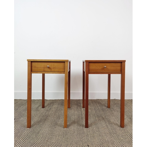 326 - PORADA SIDE TABLES, a pair, with single drawers and leather pull handles, 65cm H x 39cm x 51cm. (2)