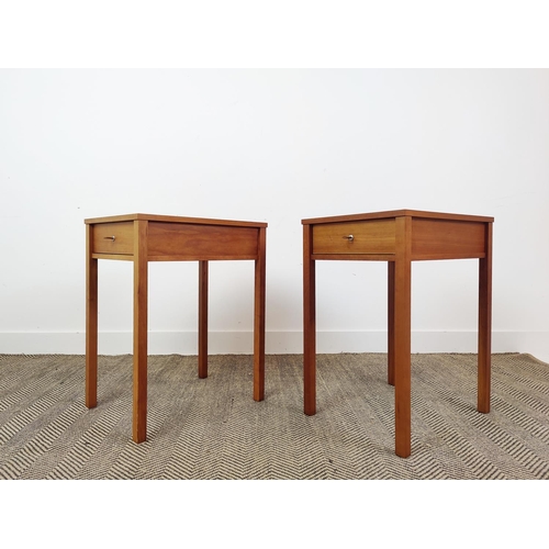 326 - PORADA SIDE TABLES, a pair, with single drawers and leather pull handles, 65cm H x 39cm x 51cm. (2)