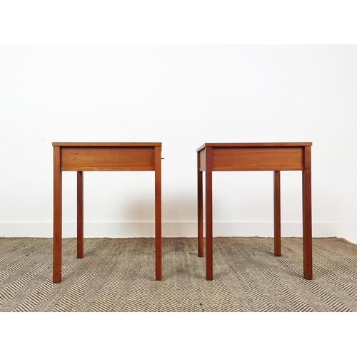 326 - PORADA SIDE TABLES, a pair, with single drawers and leather pull handles, 65cm H x 39cm x 51cm. (2)