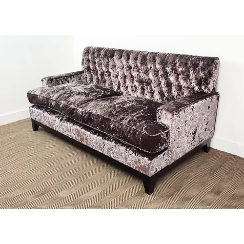 327 - SOFA, button back velvet upholstered, ebonised base, 184cm W.