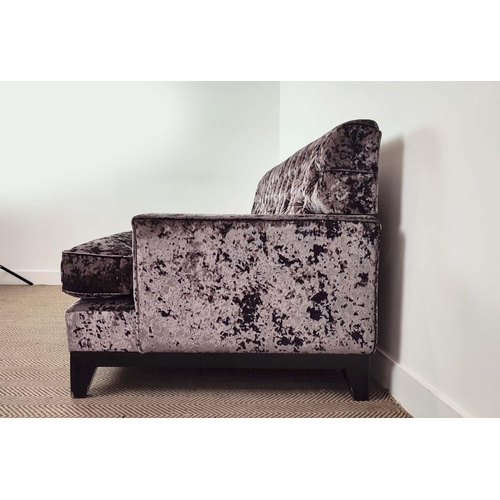 327 - SOFA, button back velvet upholstered, ebonised base, 184cm W.