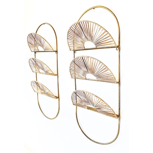 341 - WALL HANGING MAGAZINE HOLDERS, gilt metal, 94cm H x 36cm x 13cm. (2)