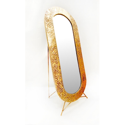 342 - DRESSING MIRROR, gilt metal foliate design frame, 256cm H x 57cm.