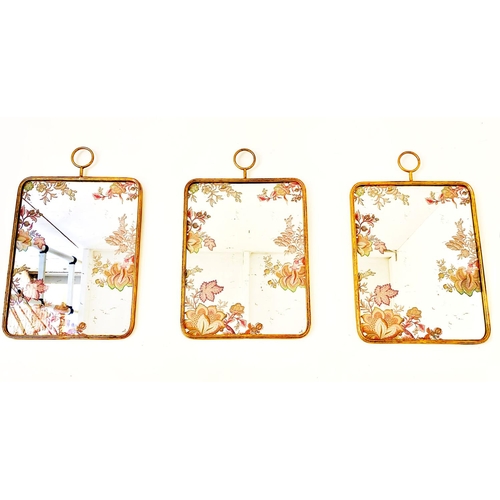 346 - WALL MIRRORS, a set of three, floral decorated plates with gilt metal frames, 64cm H x 40cm. (3)