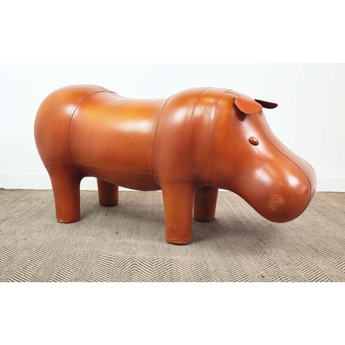 355 - LARGE HIPPO FOOTSTOOL, tan leather, 75cm H x 150cm x 53cm.