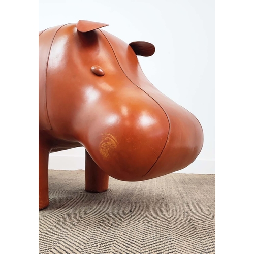 355 - LARGE HIPPO FOOTSTOOL, tan leather, 75cm H x 150cm x 53cm.