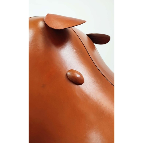 355 - LARGE HIPPO FOOTSTOOL, tan leather, 75cm H x 150cm x 53cm.