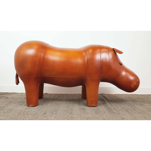 355 - LARGE HIPPO FOOTSTOOL, tan leather, 75cm H x 150cm x 53cm.