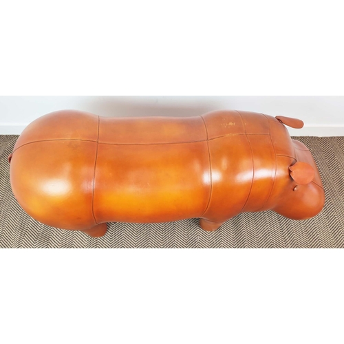 355 - LARGE HIPPO FOOTSTOOL, tan leather, 75cm H x 150cm x 53cm.