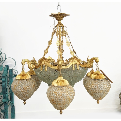 356 - CHANDELIER, gilt metal and glass with six branches, 85cm H x 80cm.