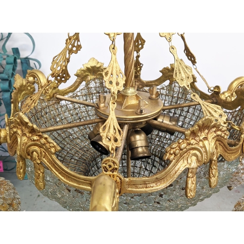 356 - CHANDELIER, gilt metal and glass with six branches, 85cm H x 80cm.