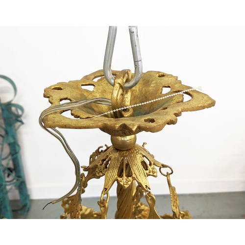 356 - CHANDELIER, gilt metal and glass with six branches, 85cm H x 80cm.