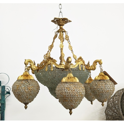 356 - CHANDELIER, gilt metal and glass with six branches, 85cm H x 80cm.