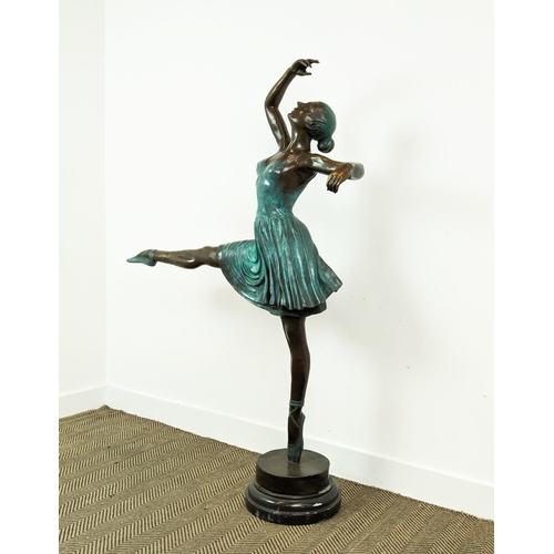 357 - CONTEMPORARY SCHOOL BALLERINA SCULPTURE, bronze with verdigris finished highlights, 154cm H x 110cm ... 