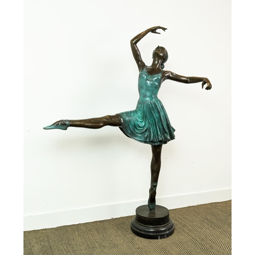 357 - CONTEMPORARY SCHOOL BALLERINA SCULPTURE, bronze with verdigris finished highlights, 154cm H x 110cm ... 