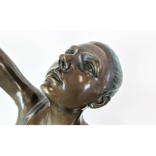 357 - CONTEMPORARY SCHOOL BALLERINA SCULPTURE, bronze with verdigris finished highlights, 154cm H x 110cm ... 