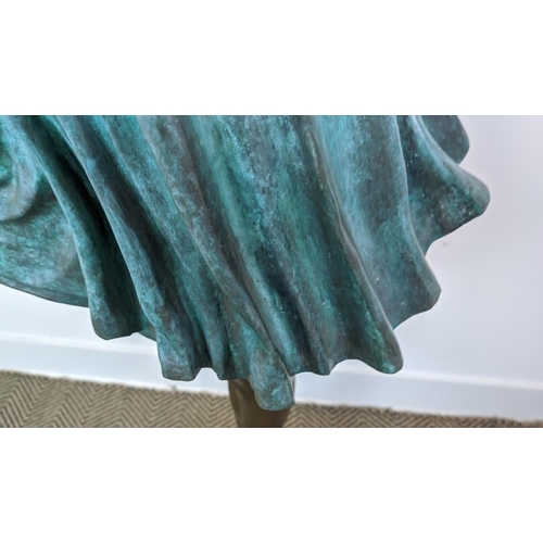 357 - CONTEMPORARY SCHOOL BALLERINA SCULPTURE, bronze with verdigris finished highlights, 154cm H x 110cm ... 