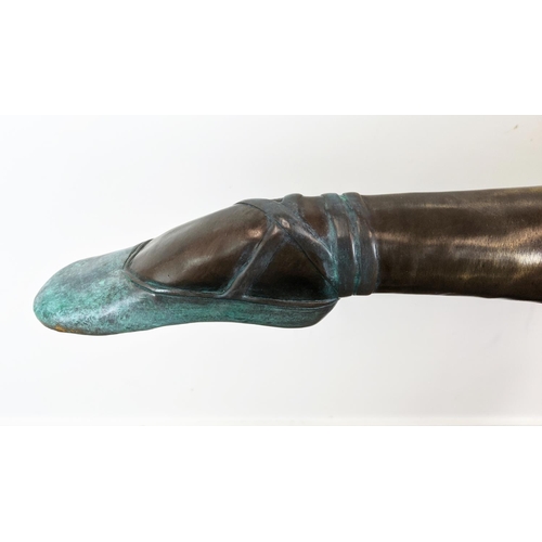 357 - CONTEMPORARY SCHOOL BALLERINA SCULPTURE, bronze with verdigris finished highlights, 154cm H x 110cm ... 