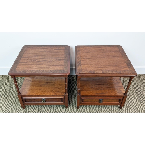 358 - SIDE TABLES, a pair, Victorian style walnut with under tier drawer, 49cm H x 51cm x 51cm. (2)